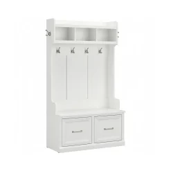 Storage Cabinets*Bush Furniture Woodland 40W Hall Tree and Shoe Storage Bench with Doors, White Ash (WDL001WAS)