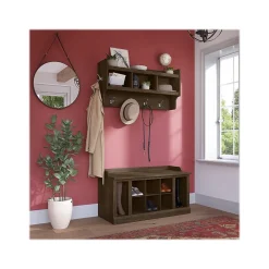 Storage Cabinets*Bush Furniture Woodland 40W Shoe Storage Bench with Shelves and Wall Mounted Coat Rack, Ash Brown (WDL004ABR)