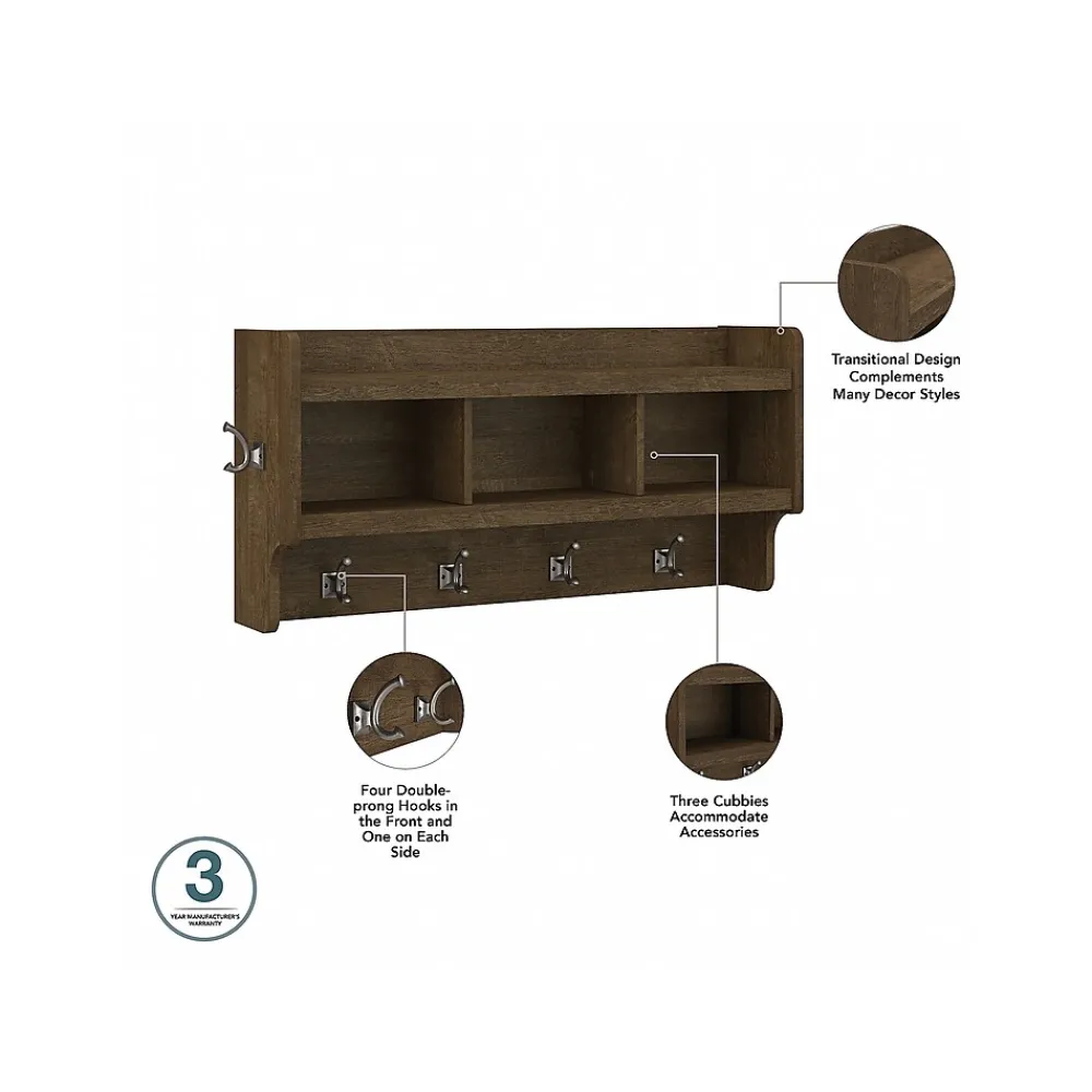 Storage Cabinets*Bush Furniture Woodland 40W Shoe Storage Bench with Shelves and Wall Mounted Coat Rack, Ash Brown (WDL004ABR)