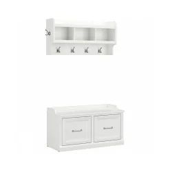 Storage Cabinets*Bush Furniture Woodland 40W Shoe Storage Bench with Doors and Wall Mounted Coat Rack, White Ash (WDL003WAS)