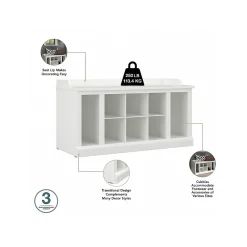 Storage Cabinets*Bush Furniture Woodland 40W Shoe Storage Bench with Shelves and Wall Mounted Coat Rack, White Ash (WDL004WAS)