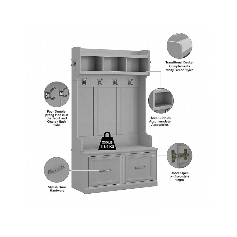 Storage Cabinets*Bush Furniture Woodland 40W Hall Tree and Shoe Storage Bench with Doors, Cape Cod Gray (WDL001CG)