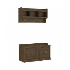 Storage Cabinets*Bush Furniture Woodland 40W Shoe Storage Bench with Doors and Wall Mounted Coat Rack, Ash Brown (WDL003ABR)
