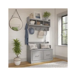 Storage Cabinets*Bush Furniture Woodland 40W Entryway Bench with Doors and Wall Mounted Coat Rack, Cape Cod Gray (WDL009CG)