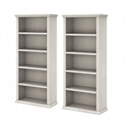 Bookcases*Bush Furniture Yorktown 67"H 5-Shelf Bookcase with Adjustable Shelves, Linen White Oak Laminated Wood, 2/Set (YRK012LW)
