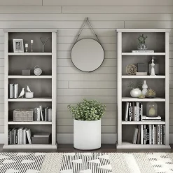 Bookcases*Bush Furniture Yorktown 67"H 5-Shelf Bookcase with Adjustable Shelves, Linen White Oak Laminated Wood, 2/Set (YRK012LW)