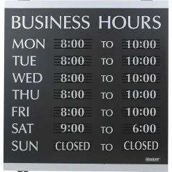 Headline Business Hours Sign, 14x13", Black/Silver, Caution Sign