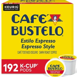 Cafe Bustelo Espresso Style Coffee Keurig® K-Cup® Pods, Dark Roast, 192/Box (5000346117)