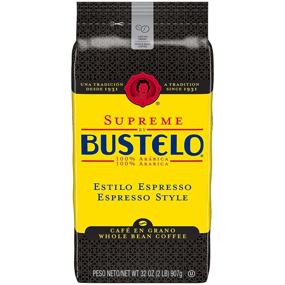 Cafe Bustelo Supreme Espresso Caffeinated Whole Bean Coffee, Dark Roast, 32 oz., Each (SMU01800)