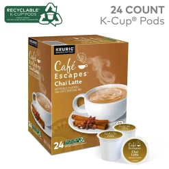 Cafe Escapes Chai Latte Coffee, Keurig® K-Cup® Pods, Light Roast, 24/Box (6805)