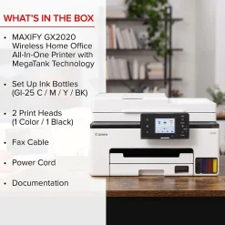 Canon MAXIFY GX2020 Wireless Color Inkjet Printer, All-In-One, Print, Scan, Copy, Fax (GX2020)
