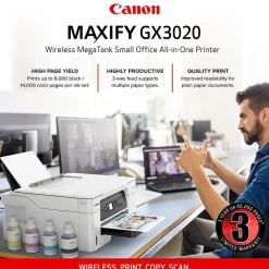 Canon MegaTank MAXIFY GX3020 Wireless Color All-in-One Inkjet Printer (5777C002)