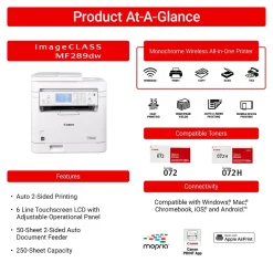 Canon MF289dw Laser Wireless Color Laser Printer, All-In-One, Print, Scan, Copy, Fax (6354C005)
