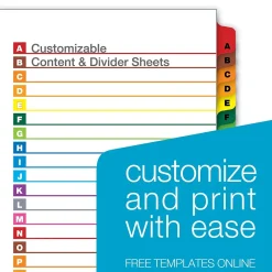 Dividers|Cardinal OneStep Printable Table of Contents and Dividers, A-Z - 26-Tab, Multicolor, 1/St