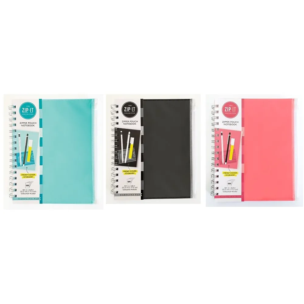 Notebooks|Carolina Pad Zip-It 1-Subject Professional Notebooks, 7" x 8.75", College Ruled, 120 Sheets (55025)