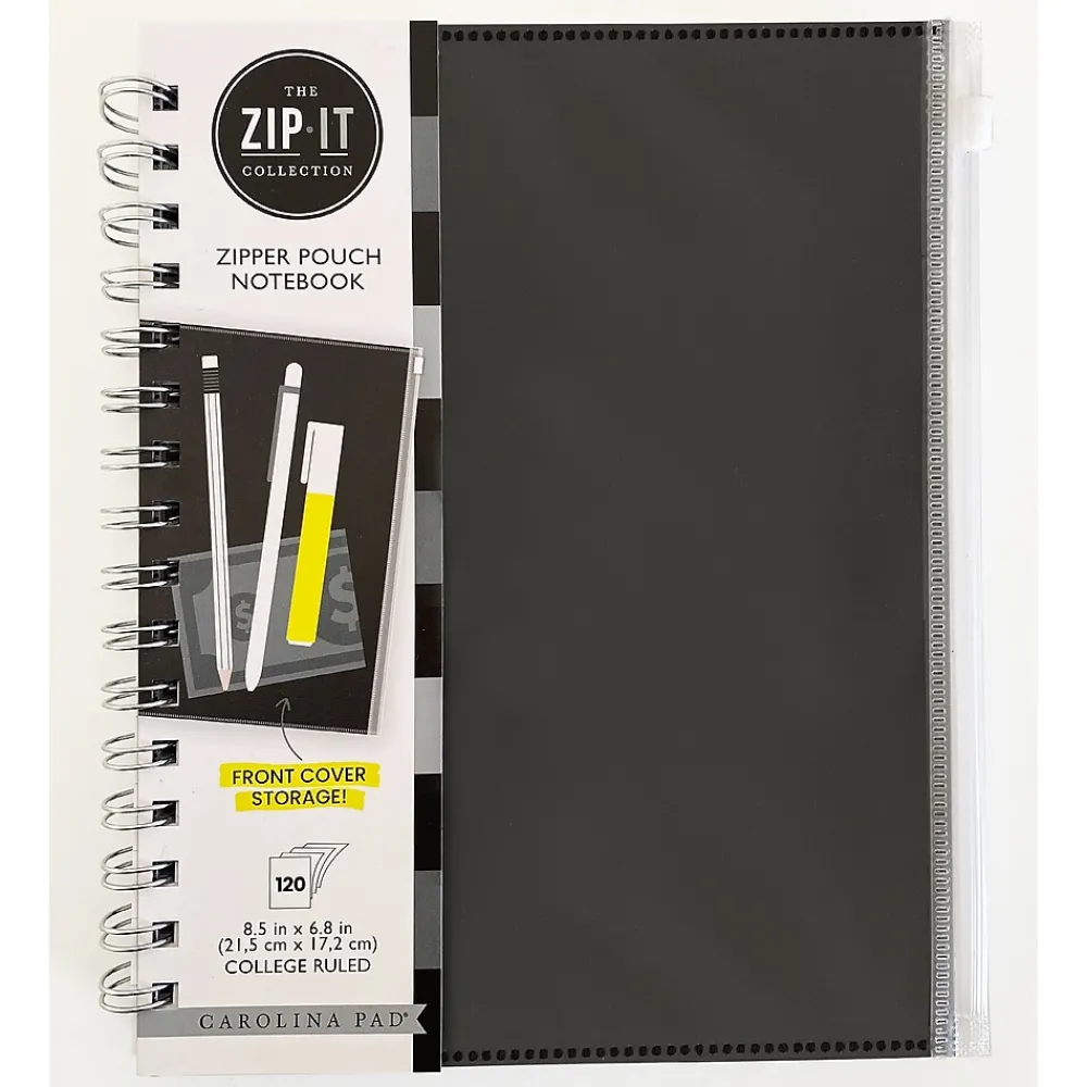 Notebooks|Carolina Pad Zip-It 1-Subject Professional Notebooks, 7" x 8.75", College Ruled, 120 Sheets (55025)
