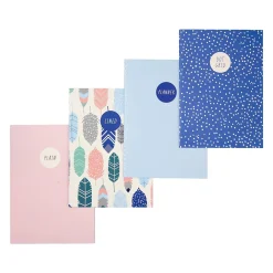 Subject Notebooks|Carpe Diem Feathers 1-Subject Notebooks, 4.1" x 5.8", 16 Sheets, Ruled, Assorted Colors, 4/Pack (9368-CD)