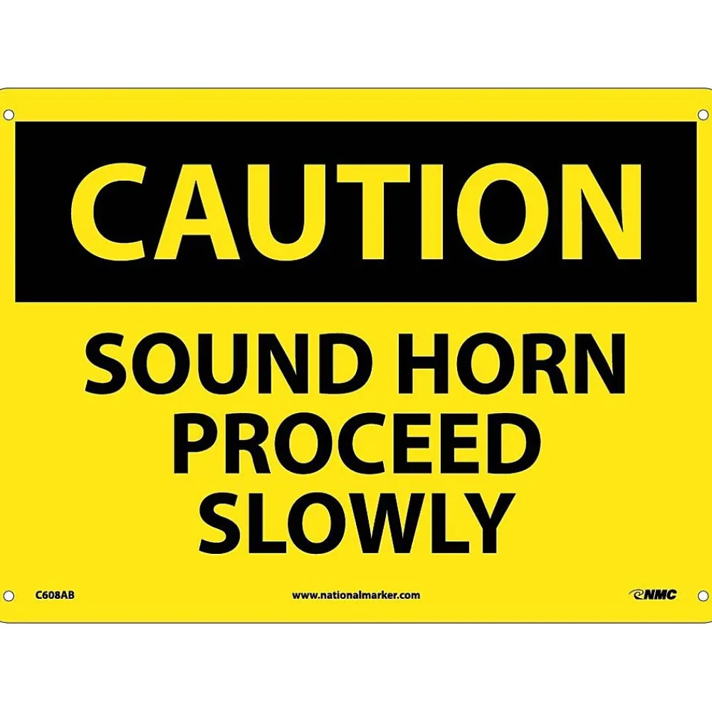 National Marker Caution Signs; Sound Horn Proceed Slowly, 10X14, .040 Aluminum
