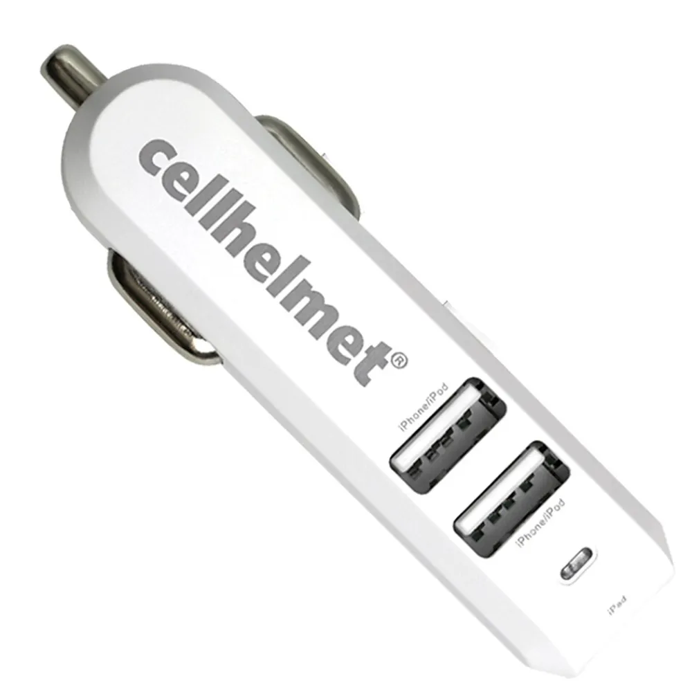 cellhelmet 4.8-Amp 3-Port USB Car Charger with USB-A to Lightning Flat Cable, 3 Feet (CAR-4.8/3-B+F-LIGHT-3-W)