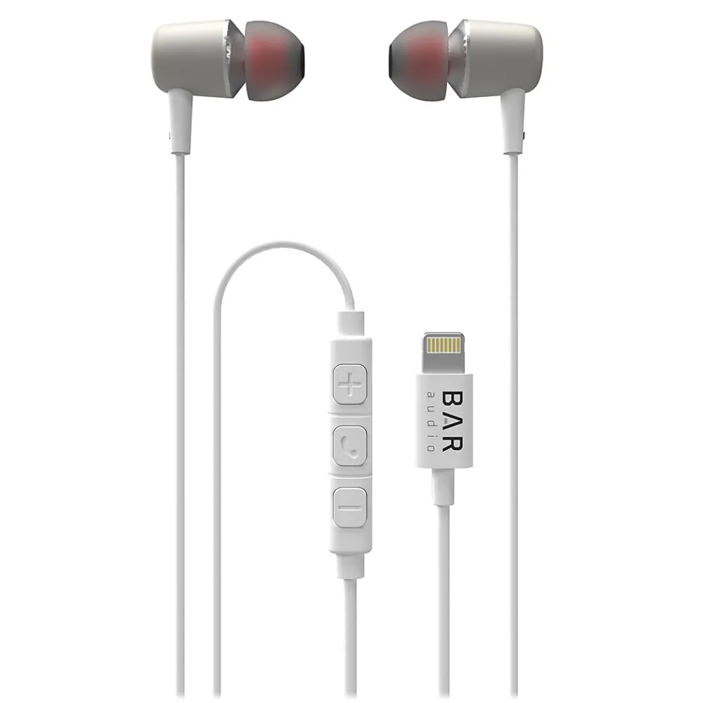 Bar Audio Earbuds, Lightning Connector, White (BAR-IN-EAR-LIGHT)<cellhelmet Online