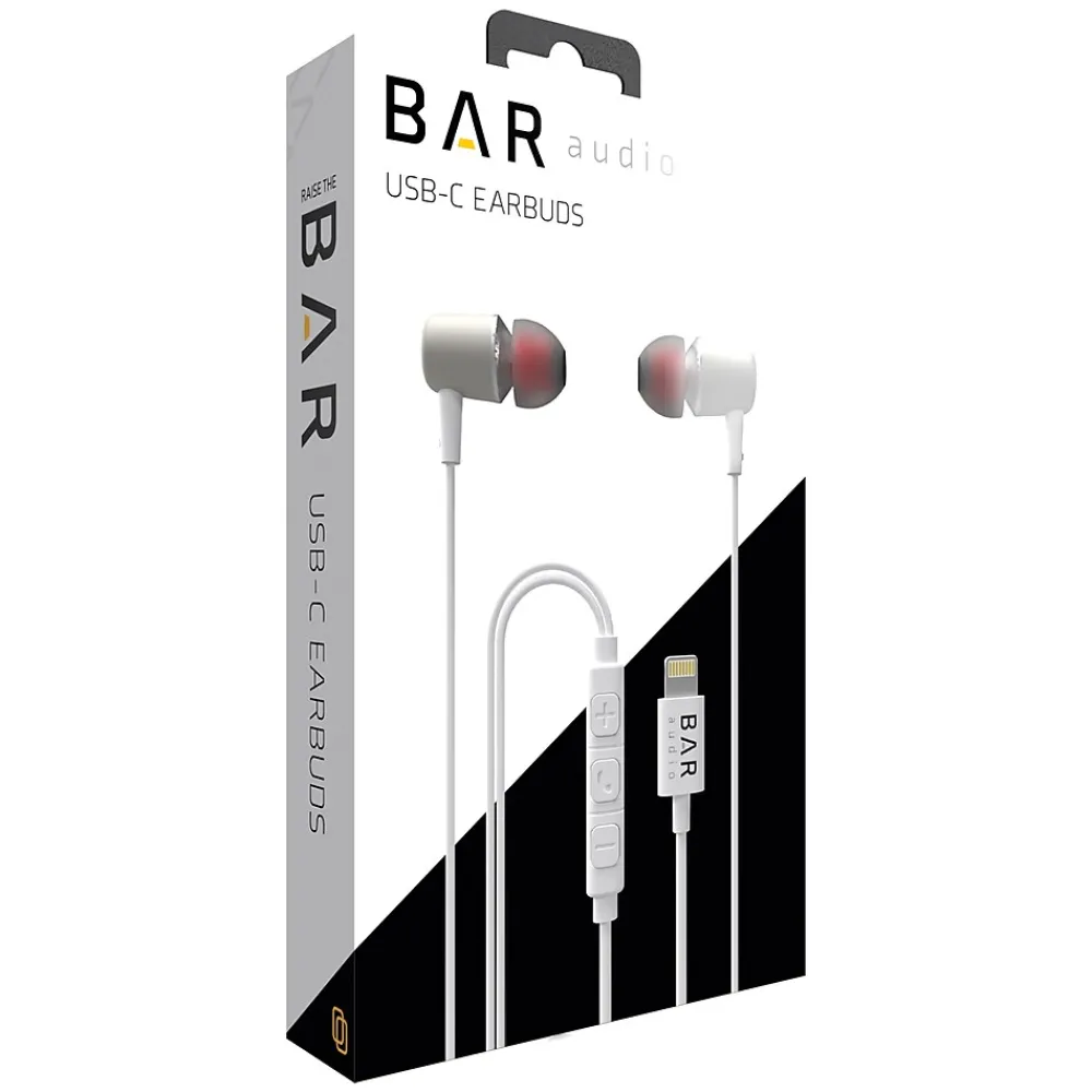 Bar Audio Earbuds, Lightning Connector, White (BAR-IN-EAR-LIGHT)<cellhelmet Online