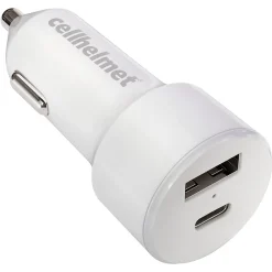 Dual-Port Car Charger for USB and USB-C, 20-Watt, White (CAR-PD-20W-A-C)<cellhelmet Discount