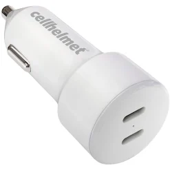 Dual-Port USB-C Power Delivery Car Charger, 20-Watt, White (CAR-PD-20W-C-C)<cellhelmet