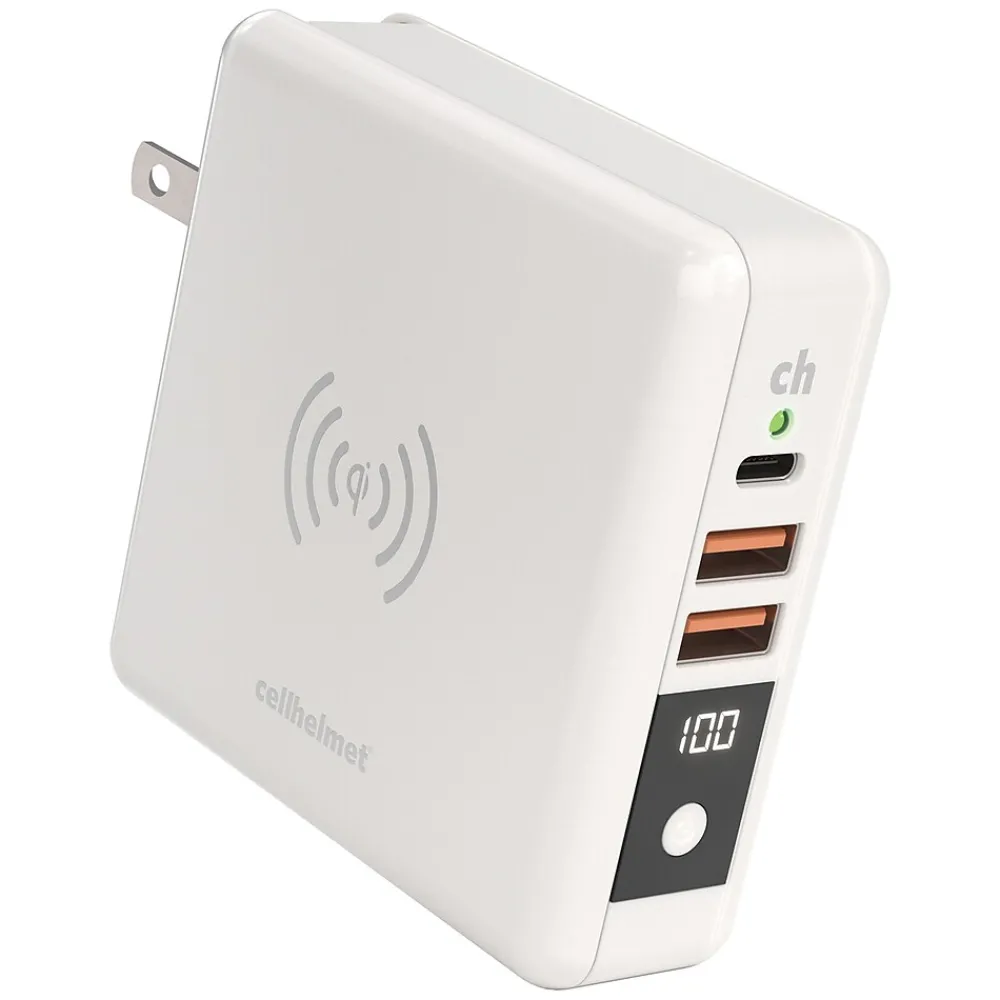 Multi-Charge Pro 8,000 mAh Power Bank and Qi Wireless Charger with 1 USB-C and 2 USB Outputs, White (CHQi-ALL)<cellhelmet Sale