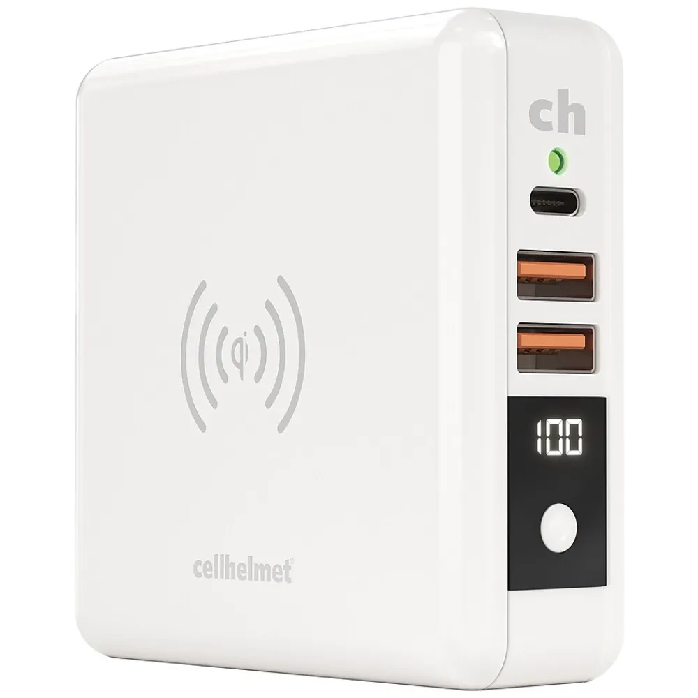 Multi-Charge Pro 8,000 mAh Power Bank and Qi Wireless Charger with 1 USB-C and 2 USB Outputs, White (CHQi-ALL)<cellhelmet Sale