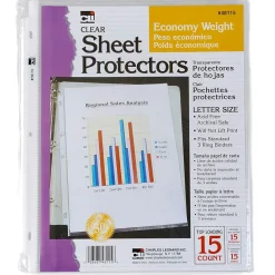 Sheet Protectors|CLI Charles Leonard Economy Weight Sheet Protector, 8.5" x 11", Clear, 15 Per Pack, 12 Packs (CHL48115-12)