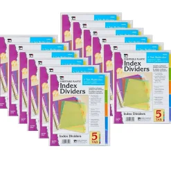 Dividers|CLI Charles Leonard Index Dividers, 5-Tab, Assorted Colors, 5 Per Pack, 12 Packs (CHL48500ST-12)