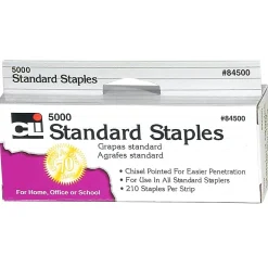 Staples|Charles Leonard Standard Staples, 1/4" Leg Length, 5000 Staples/Box, 20 Boxes (CHL84500-20)