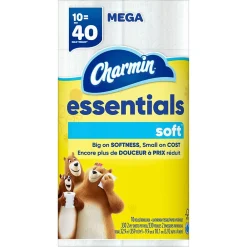 Essentials Soft Toilet Paper, 2-Ply, White, 330 Sheets/Roll, 10 Rolls/Pack, 3 Packs/Carton (04534)<Charmin Sale