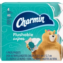 Flushable Wipes, White, 40 Sheets/Pack, Pack of 4 (79619)<Charmin Best