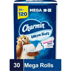 Ultra Soft Mega Toilet Paper, 2-Ply, White, 224 Sheets/Roll, 30 Rolls/Pack (01537)<Charmin