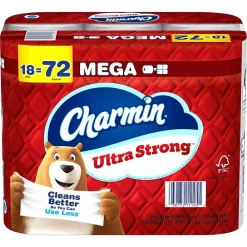 Ultra Strong Mega Toilet Paper, 2-ply, White, 220 Sheets/Roll, 18 Rolls/Case (01560/52084)<Charmin Clearance
