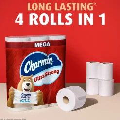 Ultra Strong Mega Toilet Paper, 2-ply, White, 220 Sheets/Roll, 18 Rolls/Case (01560/52084)<Charmin Clearance