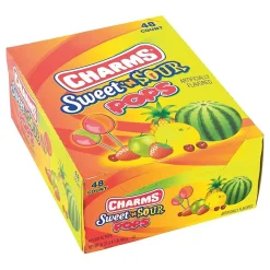 Charms Sweet & Sour Pops Lollipops, Assorted Flavors, 48 Pieces (209-00128)