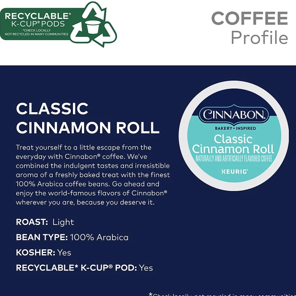 Cinnabon ® Classic Cinnamon Roll Coffee, Keurig® K-Cup® Pods, Light Roast, 48/Box (373156)