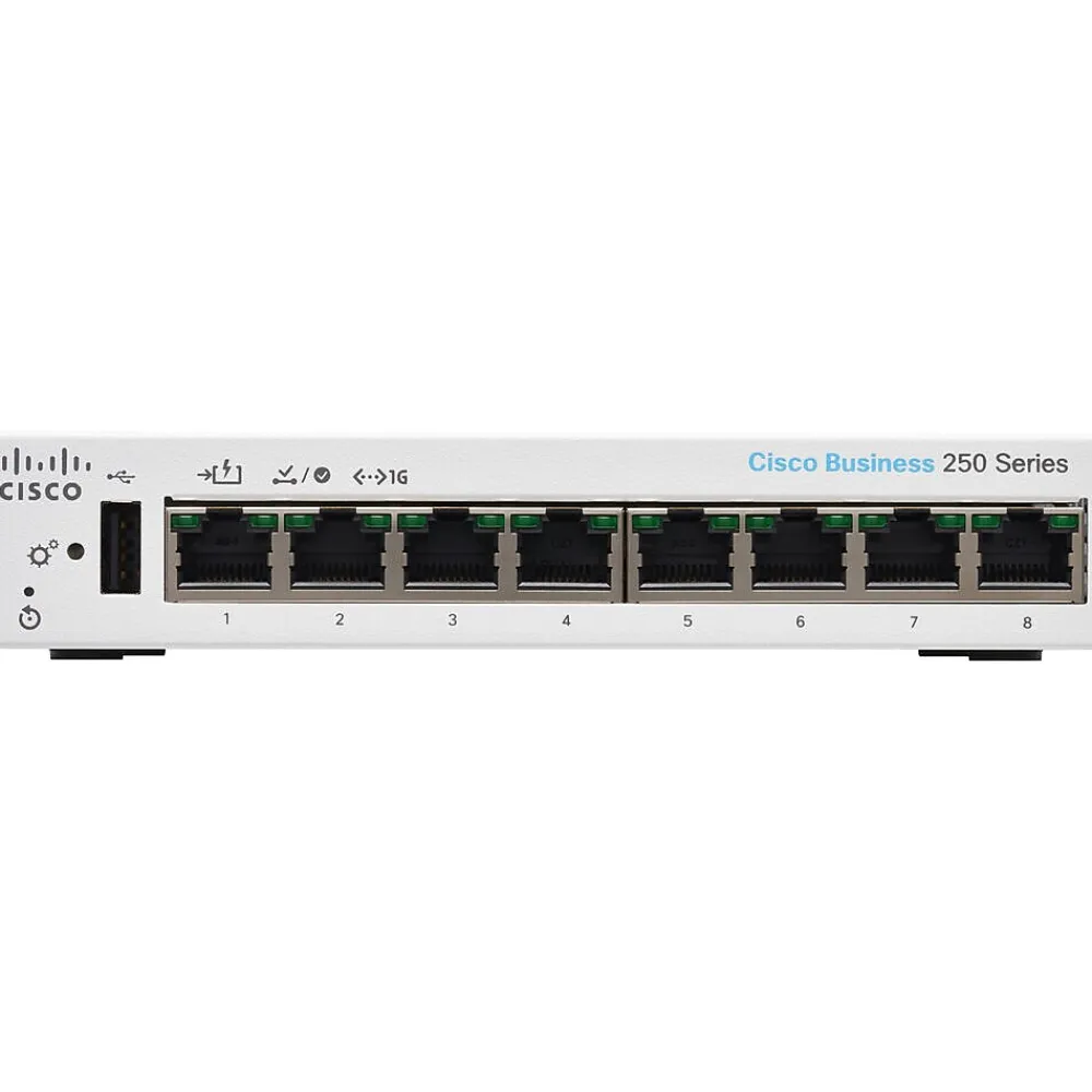 New Cisco 250 8-Port Gigabit Ethernet Managed Switch, Silver (CBS2508TDNA)