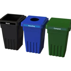 BevvyBin Three-Stream Recycling Station, 24 Gallon, Multicolor (BEVVY8-3-BK-BE-GN)<CleanRiver Clearance