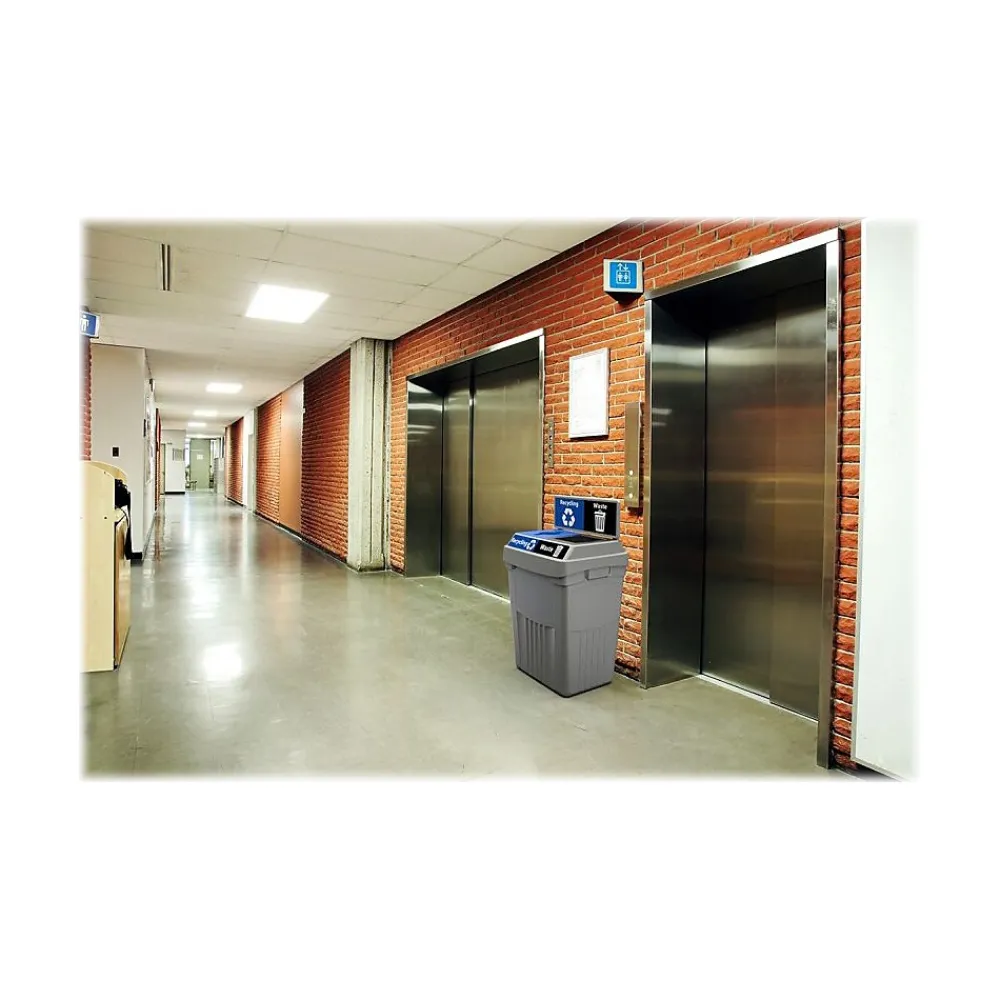 FlexE Plastic Trash & Recycling Bin Combo, 50 Gallon, Gray (FX50B-GY2-R-BE-W-BK)<CleanRiver New