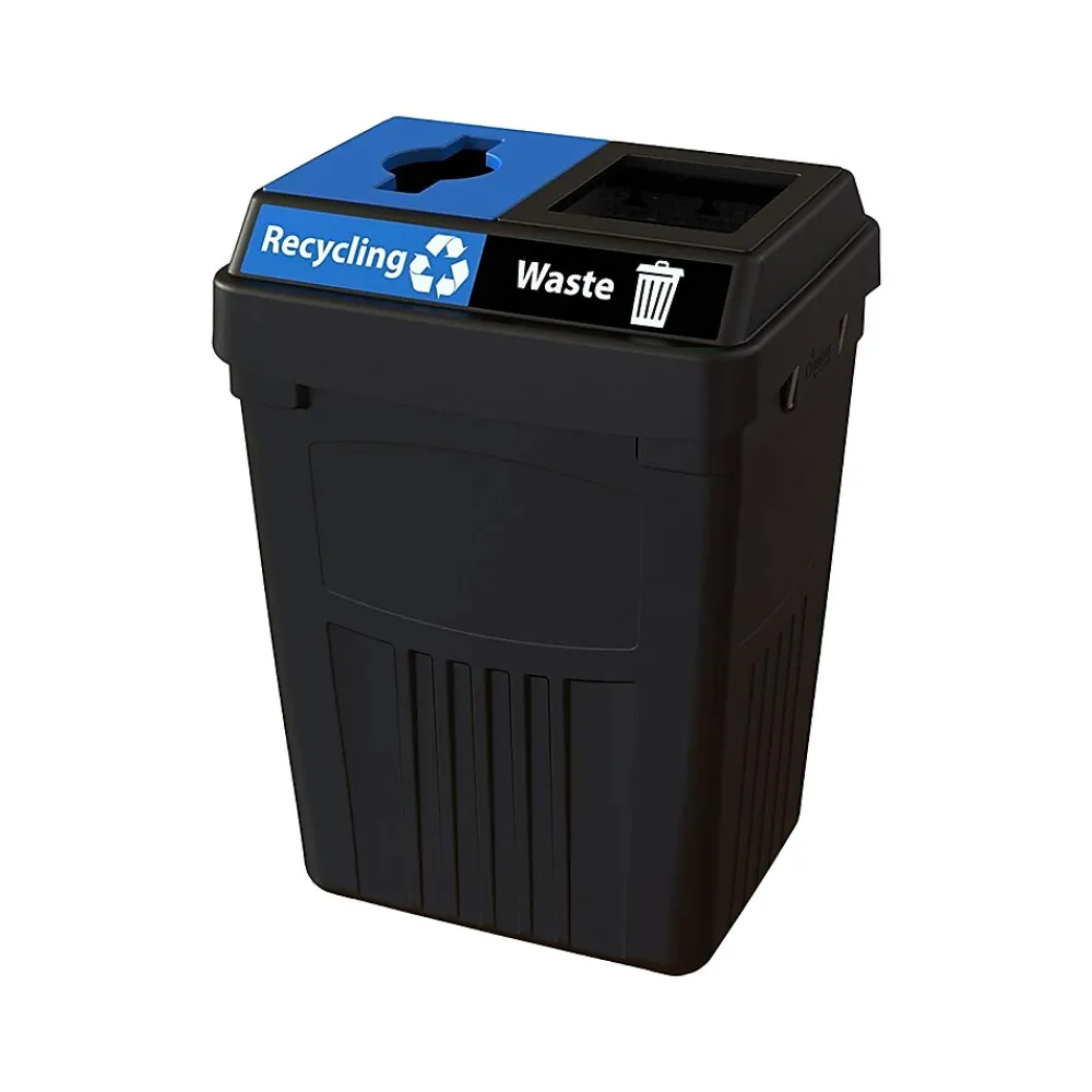 FlexE Plastic Dual-Stream Recycling Station, 50 Gallon, Black (FX50A-BK2-R-BE-W-BK)<CleanRiver Clearance