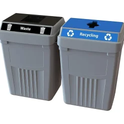 FlexE Plastic Dual-Stream Recycling Station, 100 Gallon, Gray (FX100A-GY2-W-BK-R-BE)<CleanRiver Discount