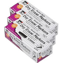 Markers|CLI Dry Erase Markers, Bullet Tip, Black, 12/Pack, 3 Packs (CHL47320-3)