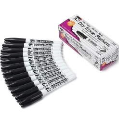 Markers|CLI Dry Erase Markers, Bullet Tip, Black, 12/Pack, 3 Packs (CHL47320-3)
