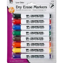 Markers|CLI Dry Erase Markers, Chisel Tip, Assorted, 8/Pack, 3 Packs (CHL47828-3)