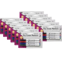 Markers|CLI Dry Erase Markers, Fine Point Tip, Assorted Colors, 4/Pack, 12 Packs (CHL47834-12)