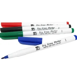 Markers|CLI Dry Erase Markers, Fine Point Tip, Assorted Colors, 4/Pack, 12 Packs (CHL47834-12)