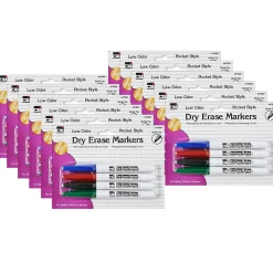 Markers|CLI Pocket Style Dry Erase Markers, Bullet Tip, Assorted Colors, 4/Pack, 12 Packs (CHL47804-12)